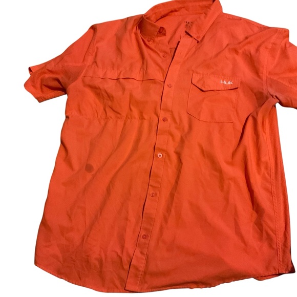 Huk Orange Casual Button‎ Down Shirt Lightweight Short Sleeve - Picture 1 of 5